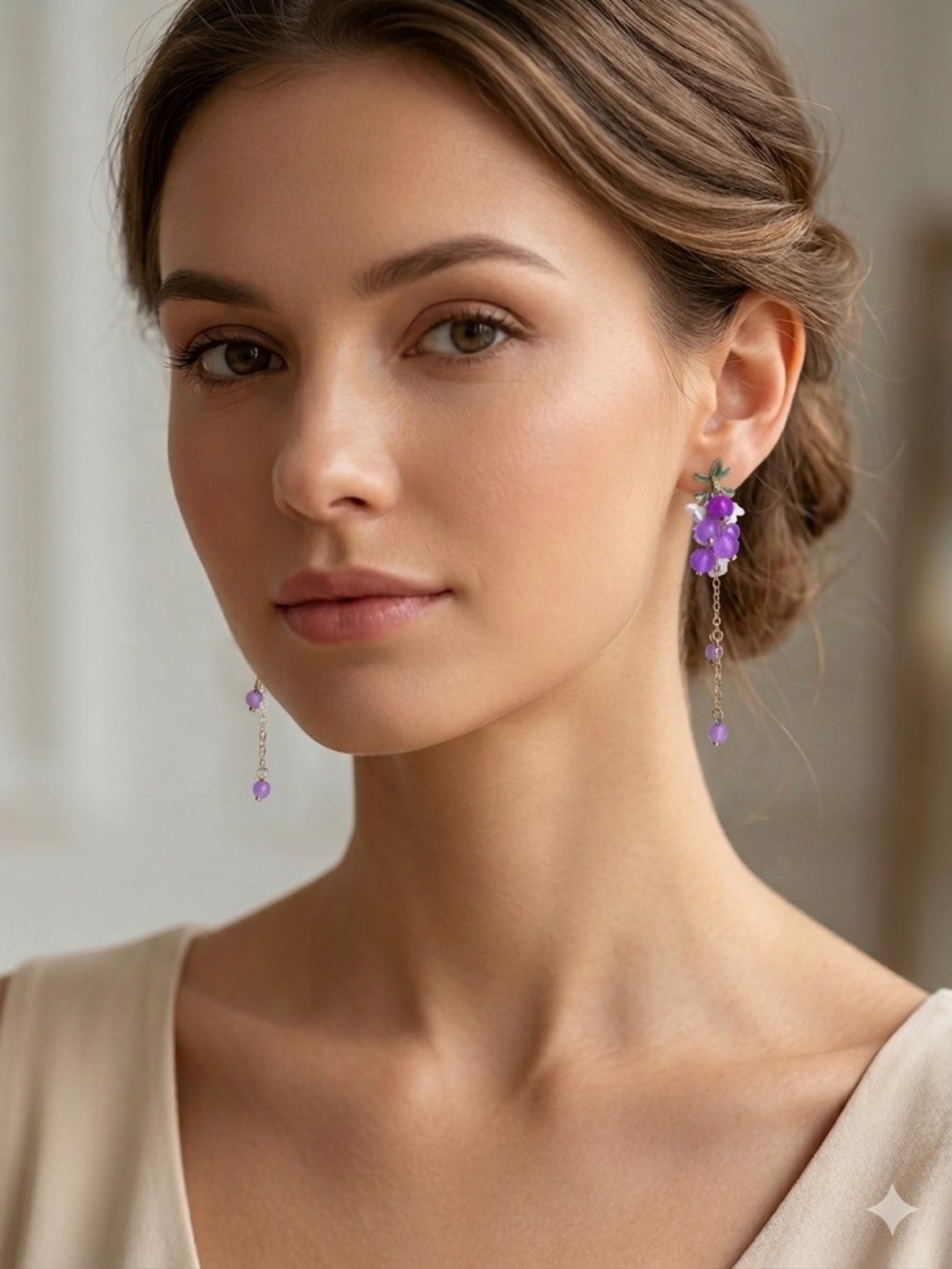 Grape Cluster Drop Floral Dangle Earrings - Picture 6 of 6